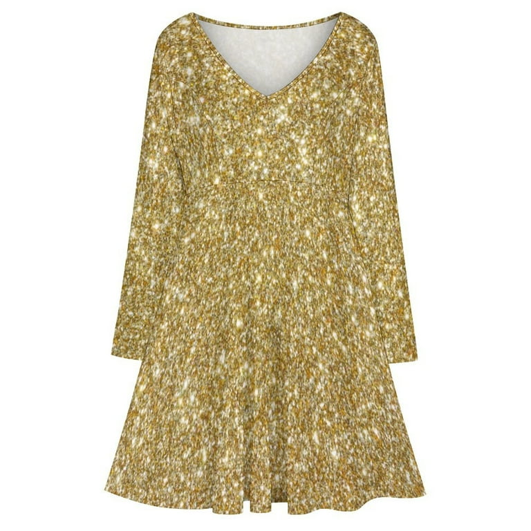 Bybiment Women s Plus Size Midi Dresses Golden Glitter Christmas Summer Casual T Shirt Dress Oversized Long Sleeve Loose Fit Going Out Dresses XL Walmart