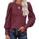 thumbnail image 2 of Top de cuello redondo para mujer, Top de manga larga abombado de Color puro suave y cómodo a la moda para la oficina diaria, rojo vino XXL, 2 of 6