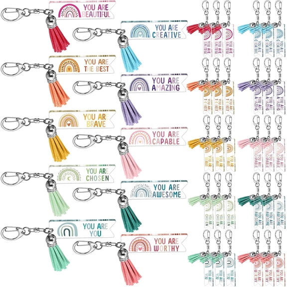 30 Pcs Inspirational Keychains Bulk Rainbow Acrylic Clear Keychains Christmas Appreciation Gifts for Coworker