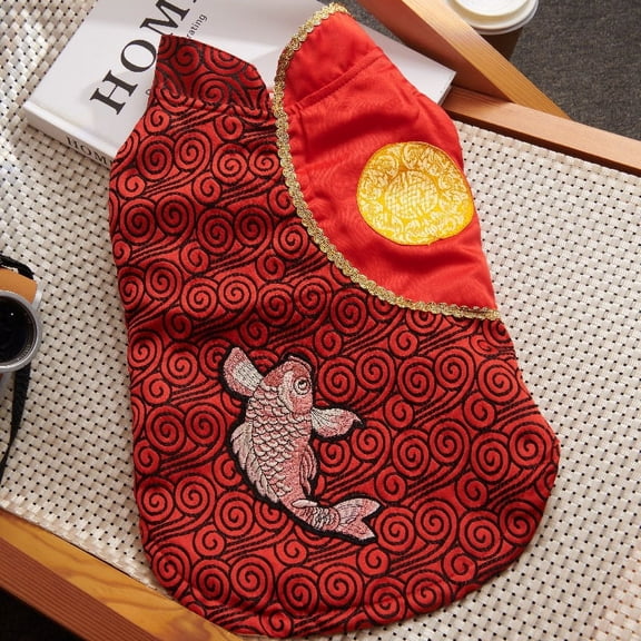 Yidarton Dog New Year clothes New Year's Eve Tang dress cheongsam Small dog autumn and winter national style embroidered cheongsam small dog warm cotton clothes L