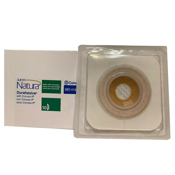 Colostomy Barrier SurFit Natura PreCut Extended Wear Durahesive White Tape 134" Flange Hydrocolloid 78" Stoma, 10 ea