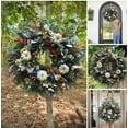 thumbnail image 4 of Farmhouse White Pumpkin Wreath-Ranunculus and Eucalyptus Autumn Decor, Artificial Leaf Fall Wreath for Front Door & Home Festival Front Door Hanging Ornament Thanksgiving Fall Home(45cm), 4 of 6