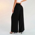 thumbnail image 5 of Women's High Waisted Palazzo Pants Cotton Linen Wide Leg Trousers Casual Smocked Waist Beach Pants Flowy Long Swing Pants, 5 of 10
