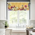 thumbnail image 3 of Kitchen Curtains and Valances Set, Spring Colorful Flower Yellow Background Short Rod Pocket 3 Pieces Window Curtain Set for Bedroom, Bathroom, 36 Inch Long, 3 of 5