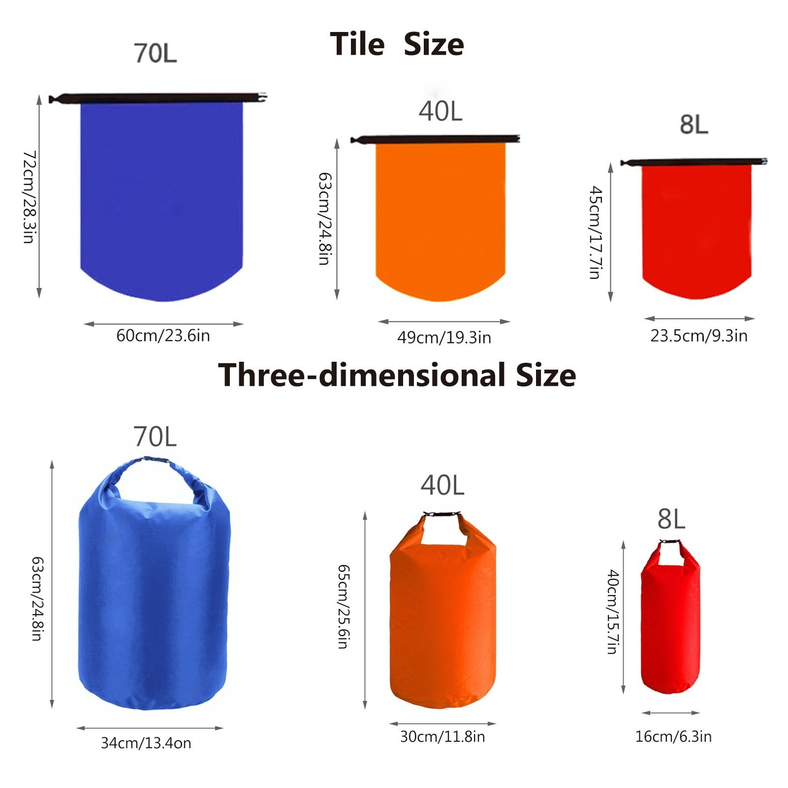 3-Pack Waterproof Dry Bags Roll Top for Kayaking and Fishing