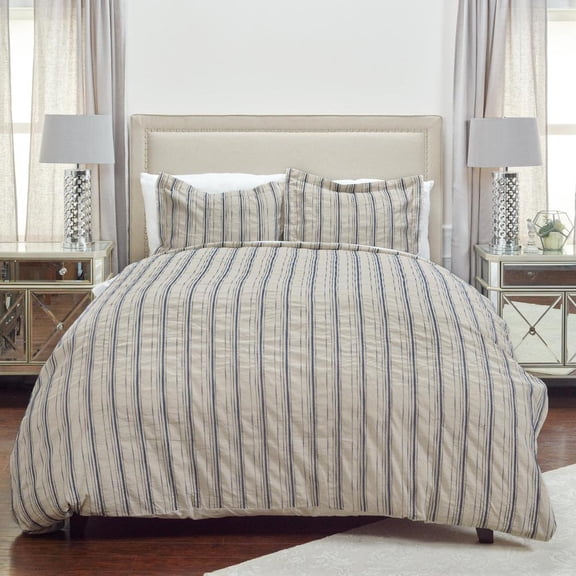 Rizzy Home Woven in Stripes 20" x 36" Linen King Sham-Natural/Navy