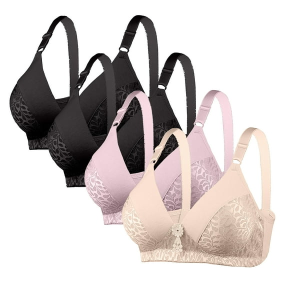 4 Pack Wireless Bras - Women's Push Up Comfort Padded Lace Bras no Underwire Hook & Eye Closure