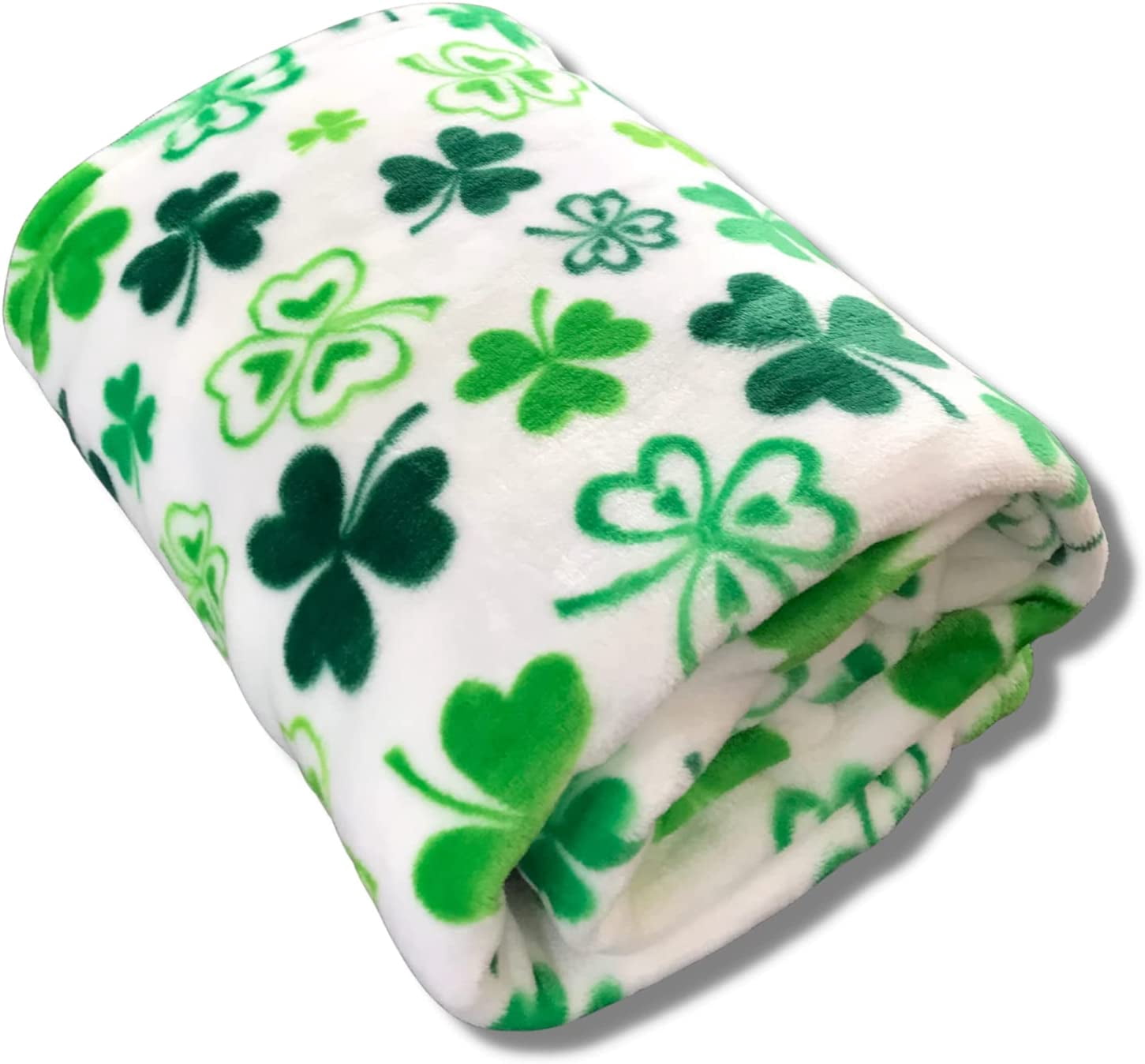 Serafina Home St. Patrick's Day Soft Throw Blanket: Greens of Ireland Four Leaf Clover Shamrock Design 50" x 70"