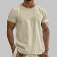 thumbnail image 2 of Men's Linen Cotton T-Shirt, Casual Button Down Tee, Short Sleeve Crewneck Relaxed Fit, Breathable Quick Dry Moisture Wicking, For Gym Workout Beach Vacation Daily Wear | Zenithor,Beige L, 2 of 6