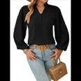 thumbnail image 1 of Blusa de Larga con Cuello en V para Mujer, Elegante, Informal, con Pompones, Estilo Primaveral. Negro XL, 1 of 10