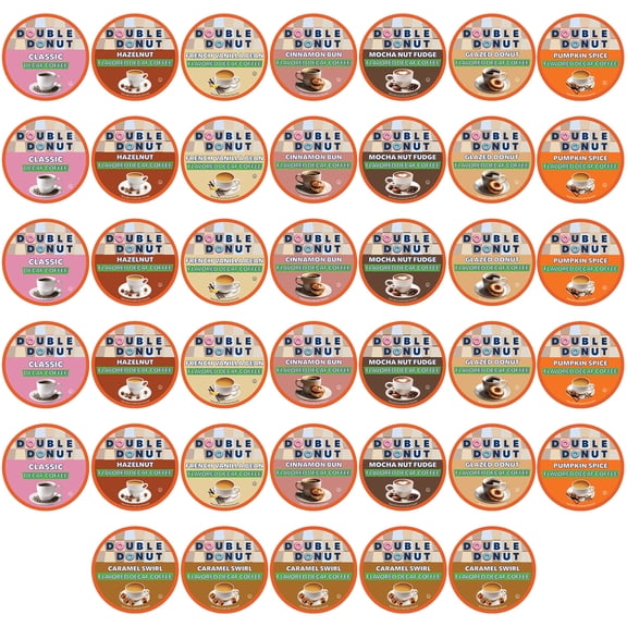 Double Donut Decaf Coffee Pods Variety Pack, Medium Roast Coffee Pods, Single Serve Coffee for Keurig K Cups Machines, 40 Count