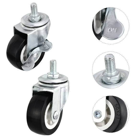 LOLIPPYY 4-Pack Heavy Duty Threaded Stem Swivel Caster Wheels for Furniture, 2 Inch PVC Iron Noiseless Casters, Assorted Colors