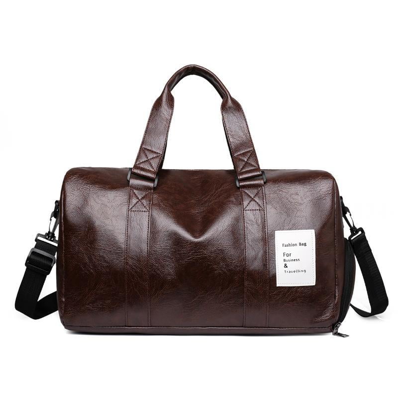 Esafio Oversized Leather Travel Duffel Bag Weekender Overnight Bag Waterproof Leather Large Carry On Bag Travel Tote Duffel Bag For Men Or Women brown