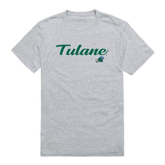 W Republic 554-198-HGY-01 Men Tulane Green Wave Script T-Shirt, Heather Grey - Small