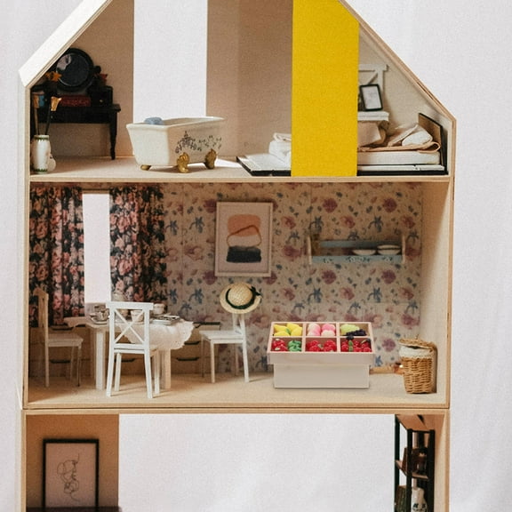 Raindrops Wooden Miniature Dollhouse Accessories Realistic Fruit and Vegetable Display Cabinet for Kids 6 Grid Small Size