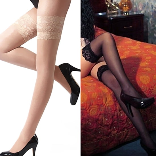 Grofry Women Stockings,Floral Lace Top Sheer Nightclub Thigh High Over The  Knee Stocking Black 
