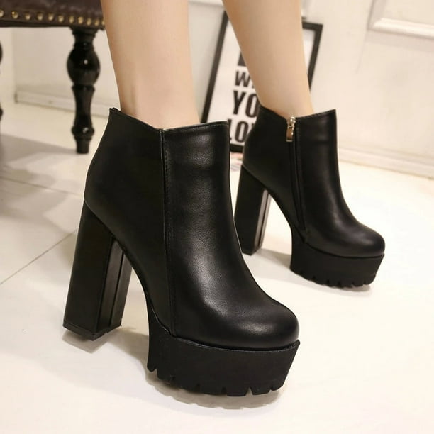 Botas cortas para mujer Tacón superalto grueso más botas de cuero cálidas de terciopelo Botas bajas sexy Wmkox8yii hfjk609