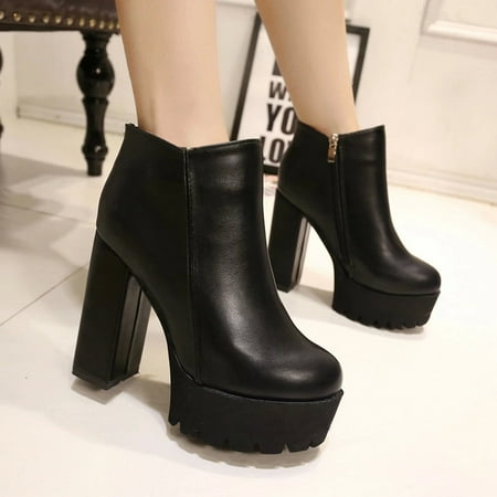 

Egmy Women S Short Boots Thick Super High Heel Plus Velvet Warm Leather Boots Sexy Low Boots