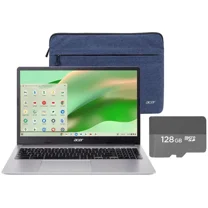 Acer Chromebook 15.6" Full HD Laptop | Intel Celeron N4500 | Integrated UHD Graphics | Protective Sleeve| Silver | 4GB RAM | 192GB(64GBSSD 128GB SD card) | Chrome OS | Bundle with 128GB SD card