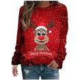 thumbnail image 1 of Camiseta de manga larga con cuello redondo para mujer, divertida, vintage, con estampado navideño Fridja  FKASFK1358, 1 of 4