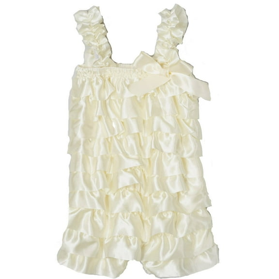 Wenchoice Girl's Ivory Satin Ruffle Romper - S(6M-12M)