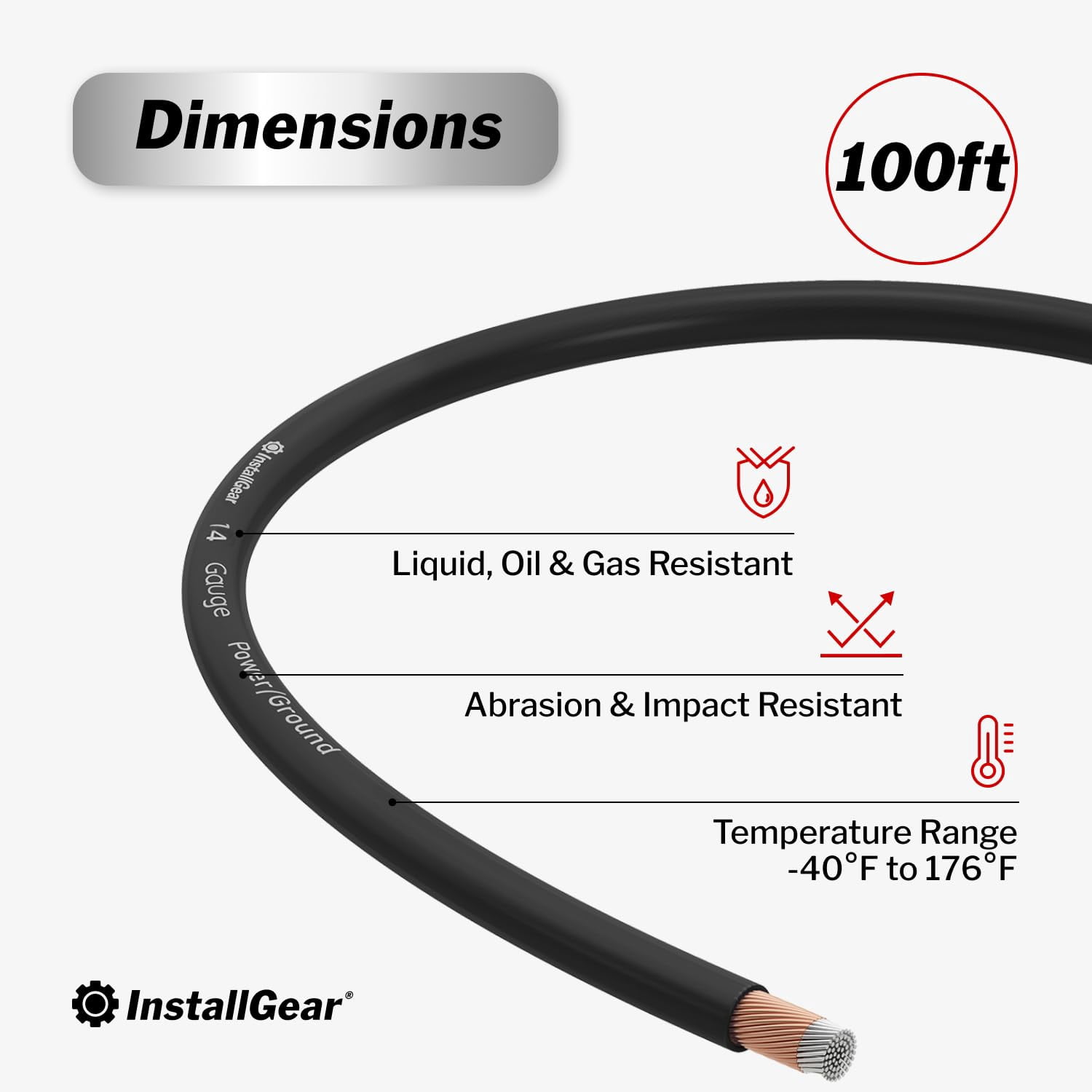 InstallGear 14 Gauge OFC Primary Remote Wire, 100-feet - Black - Speaker Cable for Car Speakers Stereos, Home Theater Speakers, Surround Sound, Radio, Automotive Wire, Outdoor - Speaker Wire 14 Gauge
