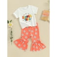 thumbnail image 3 of Bslissey Toddler Baby Girls Long Pants Sets Short Sleeve Letter Print T-shirt Tops + Daisy Print Flare Pants 2Pcs Outfits Infant Casual Summer Clothes 6 Months-4 Years, 3 of 9