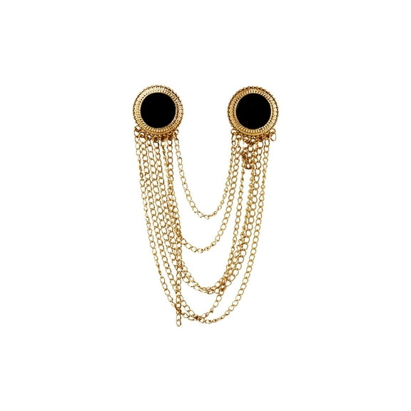 Knighthood Round Block Enamel with Gold Chain Brooch