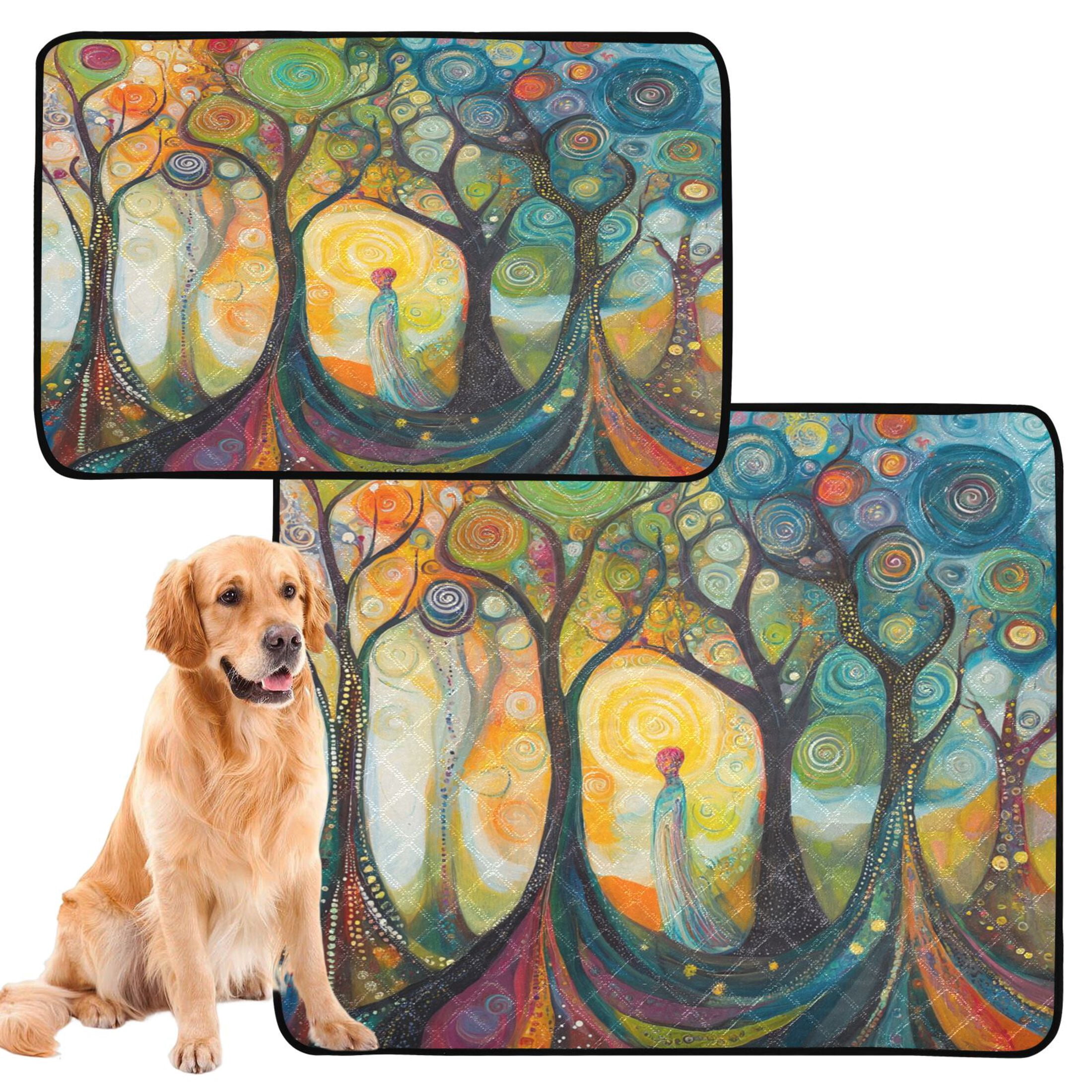 Qxltty Abstract Forest Cat litter Pads Pet Set of 3 Diaper Mats Center Anti-leakage Layer Absorbent Soft and Comfortable