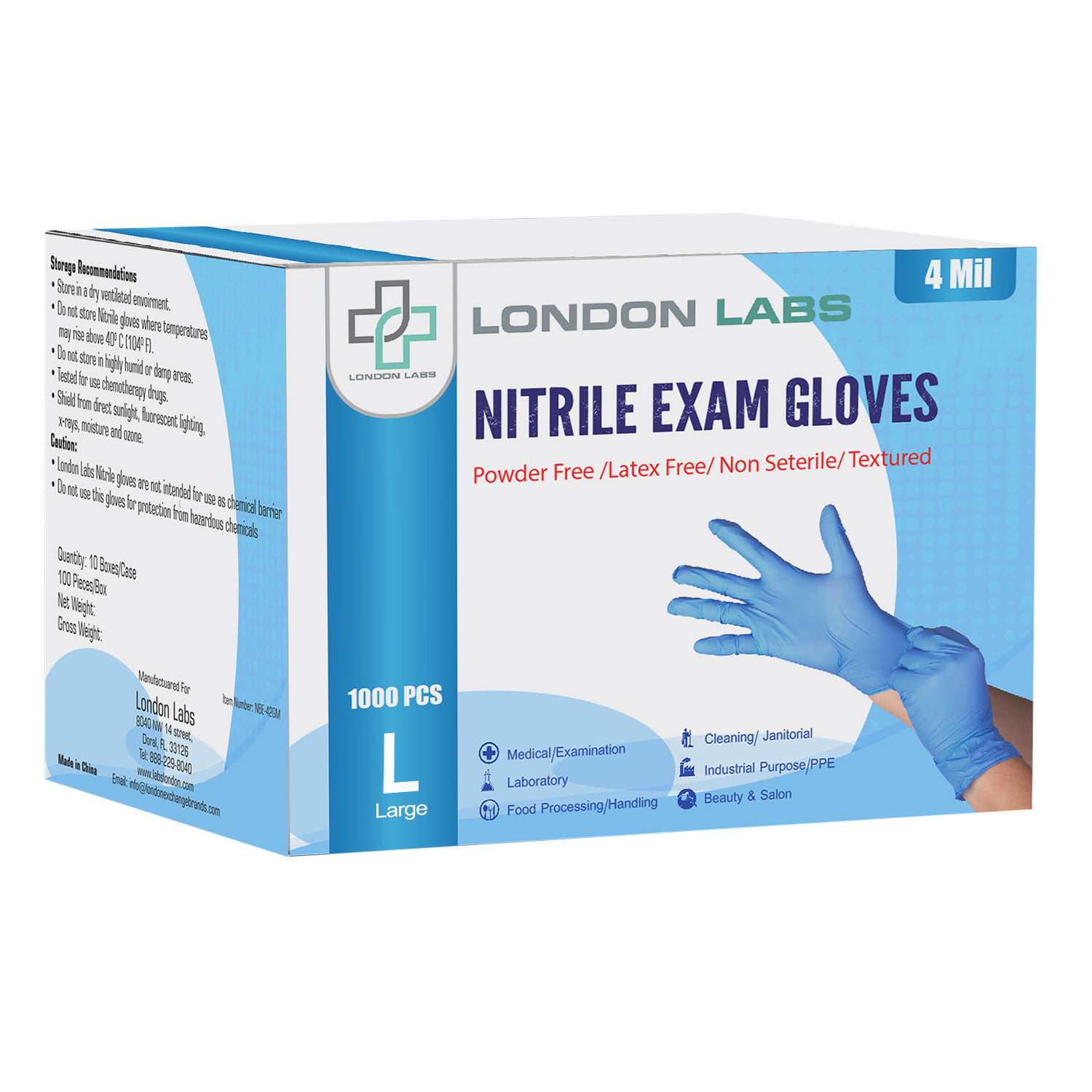 London Labs Nitritec Gloves 5.2 Mil Disposable Latex Free - 1000 