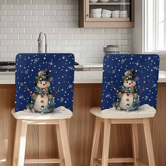 Merry Christmas Chair Covers Set of 4 Snowman Winter Snowflake Chair Back Covers Stretch Removable Washable Slipcovers Protector for Dining Room Kitchen Party Decor