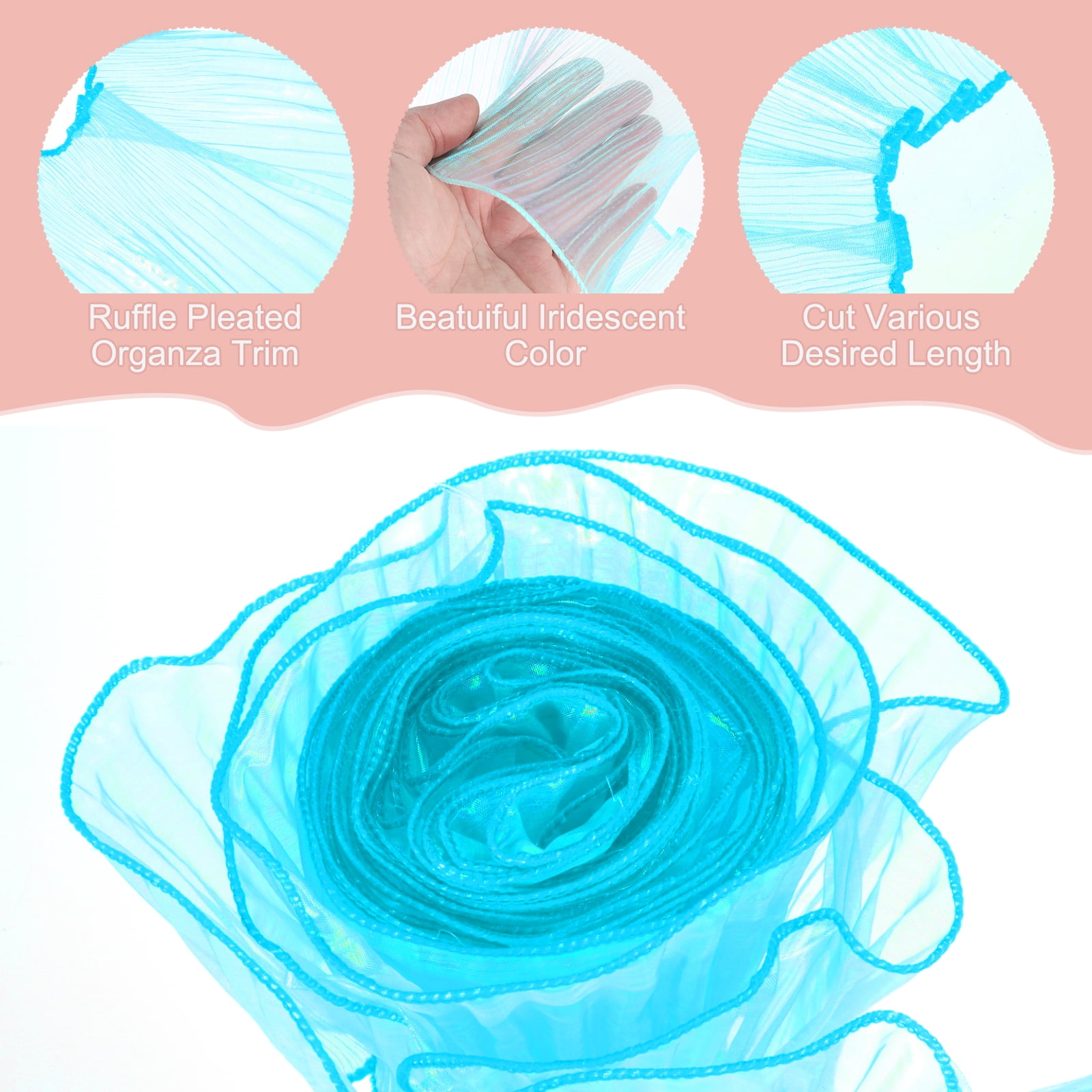 Uxcell 5.5" x 11 Yards Ruffle Pleated Organza Trim Iridescent Pleated Lace Trim Ribbon for DIY Craft Dress Clothing Wedding Gift Home Decoration,  Lake Blue