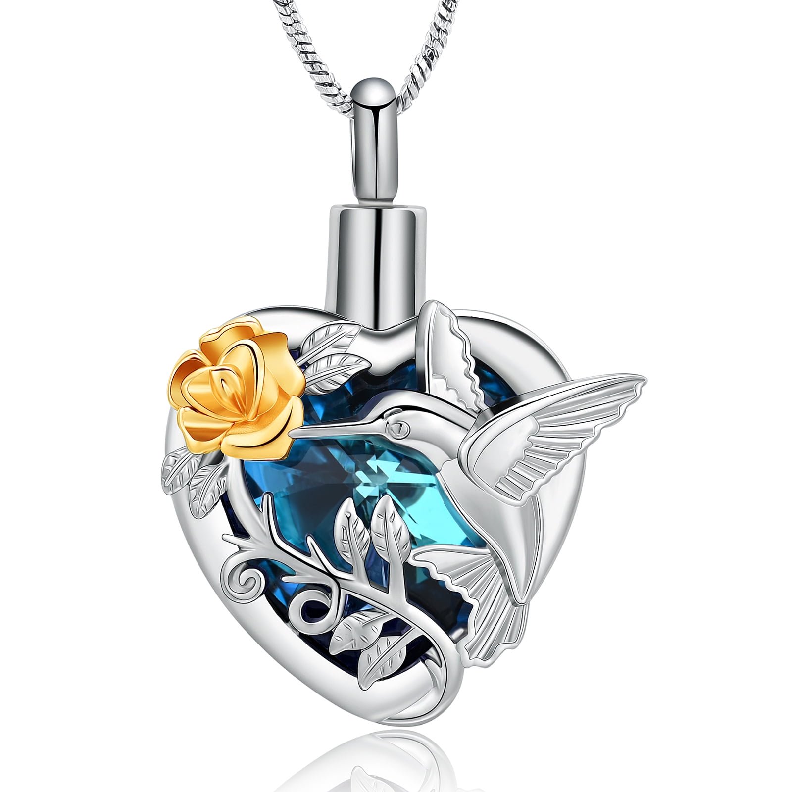 Hummingbird Urn Necklace for Ashes Heart Cremation Jewelry Ashes Keepsake Memory Jewelry for Women Keepsake Necklace of Loved One