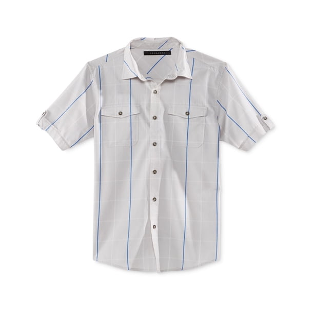 Camisa Abotonada Sean John Ventana SS Hombre Gris Extragrande