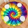 thumbnail image 2 of Colorful Rainbow Tie Dye Spiral Pattern Round Fitted Tablecloth with Elastic Edge,Dining Table Cover Waterproof,Outdoor Round Tablecloth for Camping,Dining,Indoor and Outdoor, 2 of 7