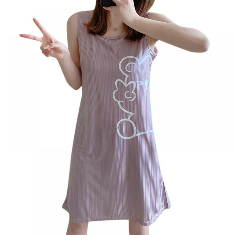 Casual New Night Dress with Chest Pad Women Nightshirt Soft