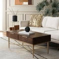 thumbnail image 2 of SAFAVIEH Pierre Contemporary 2 Drawer Coffee Table, Walnut/Gold (42 in. W x 22 in. D x 18 in. H), 2 of 14