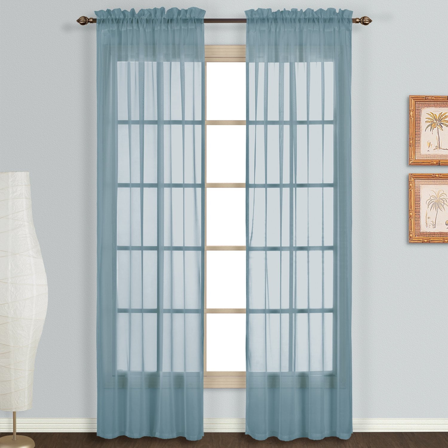2pc Slate Blue Solid Sheer Voile Window Curtain Set 2pc Slate Blue Solid Sheer Voile Window Curtain Set