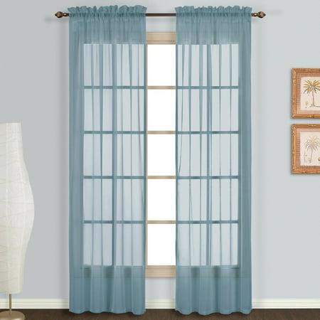 2pc Slate Blue Solid Sheer Voile Window Curtain Set Two 2 Rod