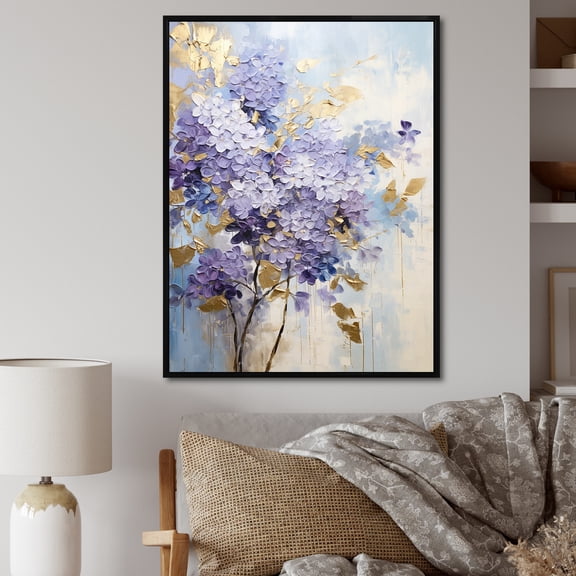 Designart "Dreams Of Pastel Lilacs In Purple And Gold" Lilacs Floater Framed Canvas Prints