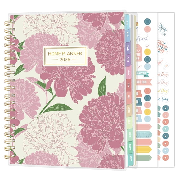 SUNEE Home Planner 2026, Work from Home Planner w/Stickers, JAN 2026 - DEC 2026, Daily Checklist, Monthly Budget Worksheet, Monthly Calendar, To-Do L