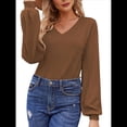 thumbnail image 2 of Blusa de Larga con Cuello en V para Mujer, Estilo Farol, Elegante, Informal, de Punto Acanalado, Corte Holgado, Otoño 2025 Marrón XXL, 2 of 8