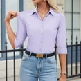 thumbnail image 4 of Womens Button Down Shirts 3/4 Sleeve Dress Blouses Business Casual Collared Tops Light Purple L, 4 of 6