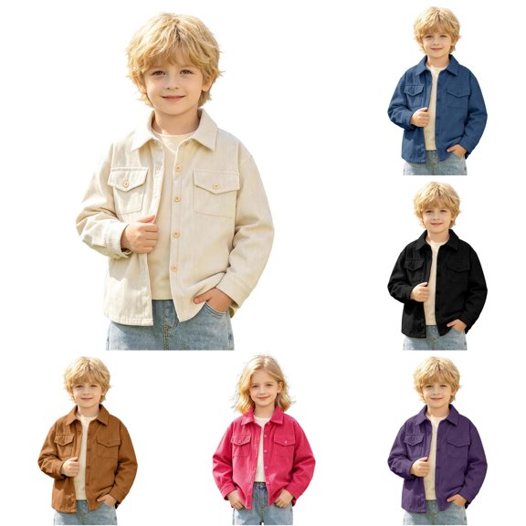 JAJAHO Boys Girls Button Down Shirt 4-12Y Kids Back To School Clothes Cotton Long Sleeve Lapel Shirts
