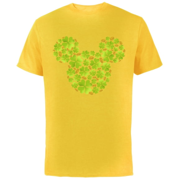 Disney Mickey Mouse Icon Lucky Shamrock St. Patrick’s Day - Short Sleeve Cotton T-Shirt for Adults - Customized-Yellow