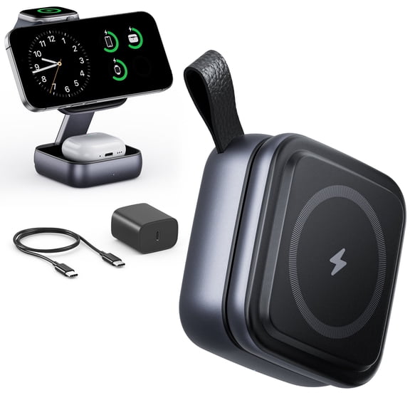 Imego Foldable 3-in-1 Magnetic Wireless Charger Compatible for iPhone 17-12, Apple Watch & AirPods Pro - Fast Travel Power Station Black