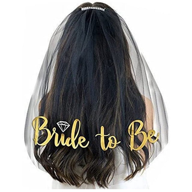 Nvzi Velo de novia, velo de despedida de soltera para novias, velo de novia, velo de boda, velo corto blanco con peine para boda, compromiso, negro A