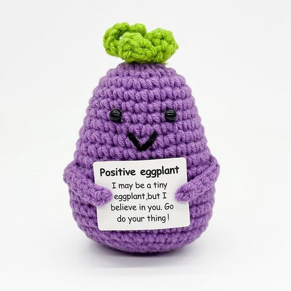 Handmade Positive Eggplant Gifts Funny Crochet Eggplant Doll with Positive Card, Mini Creative Small Gifts for Friends, Family, Party Decoration Encouragement(with base)