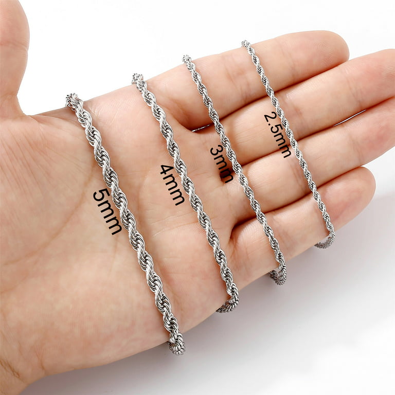 TINGN Silver Chain for Men 5mm 16 Inch Stainless Steel Silver Twist Rope  Chain Necklace for Men