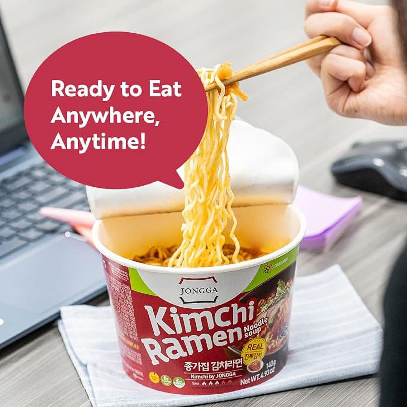 JONGGA Kimchi Ramen with Real Kimchi, Korean Instant Spicy Cup Noodle, Best  Tasting Bowl Soup, Hot and Savory 